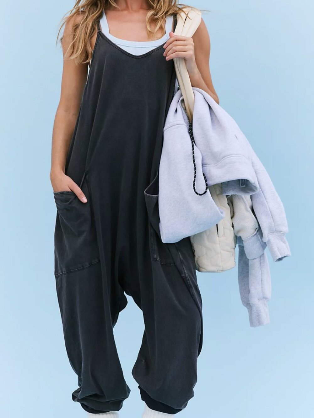 Free People  Hot Shot Onesie Washed Black
